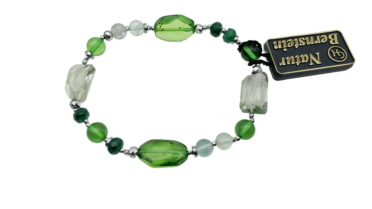 Armband mit Karibischem Bernstein, Amethyst,Flourit & Hämatit