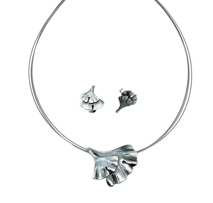 Gingko-Ohrstecker doppelt | Silber