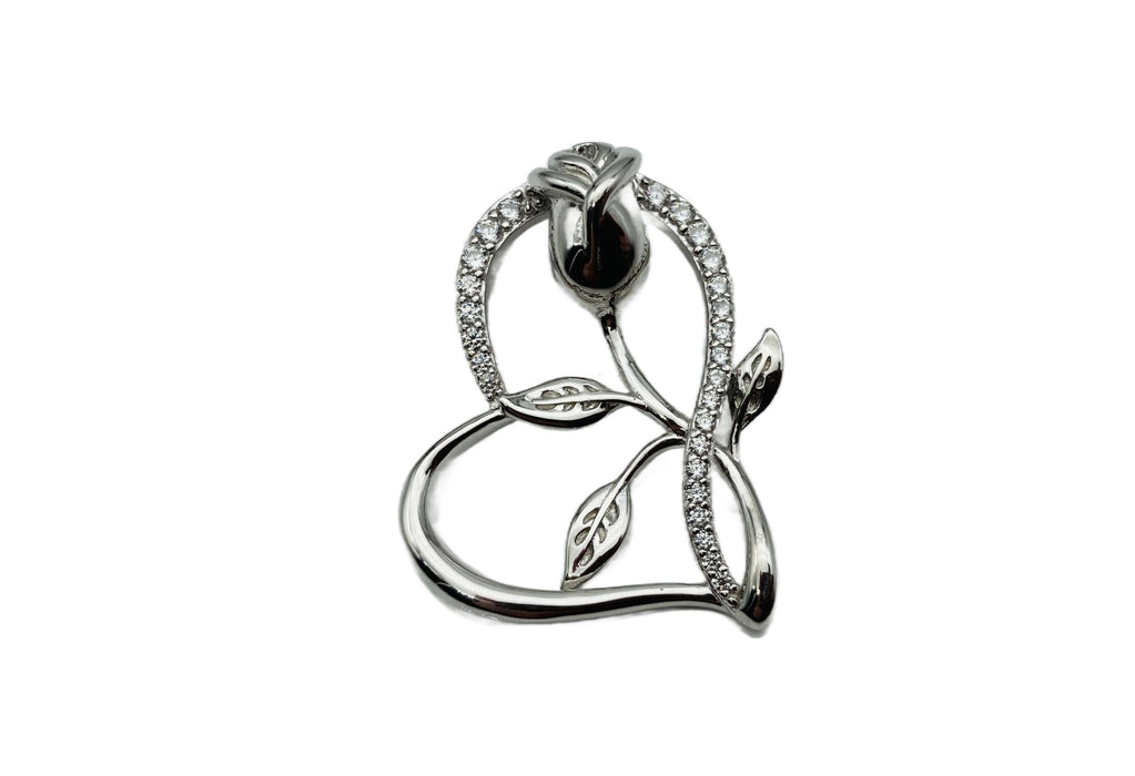 Anhänger Herz mit Rose und Zirkonia | Silber