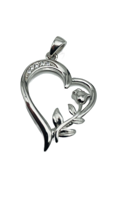 Anhänger Herz mit Rose und Zirkonia | Silber