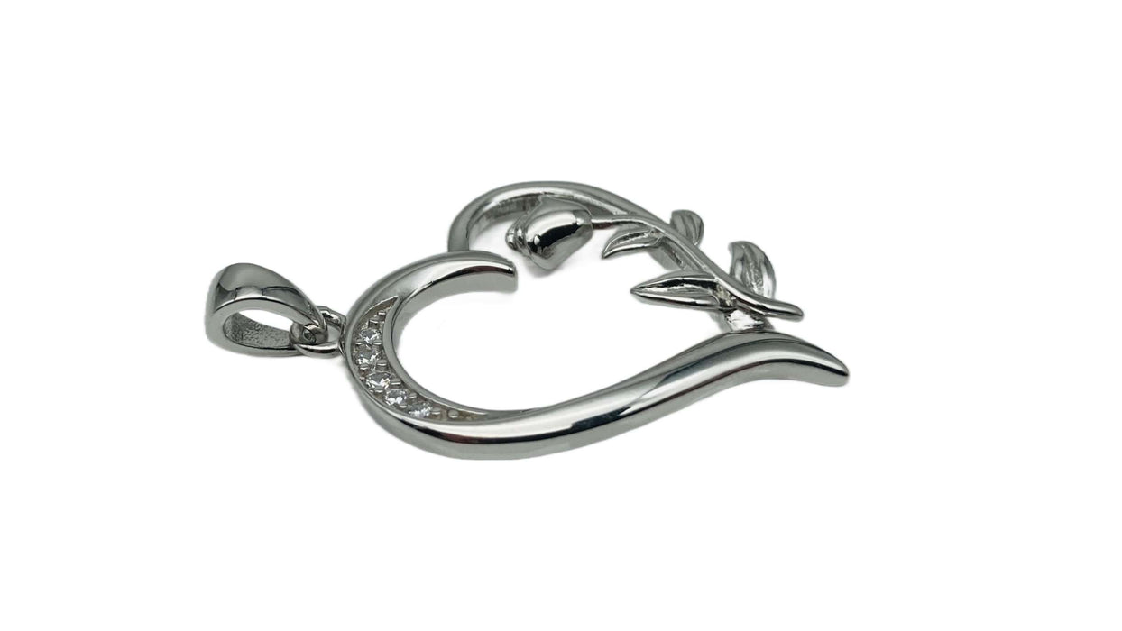 Anhänger Herz mit Rose und Zirkonia | Silber