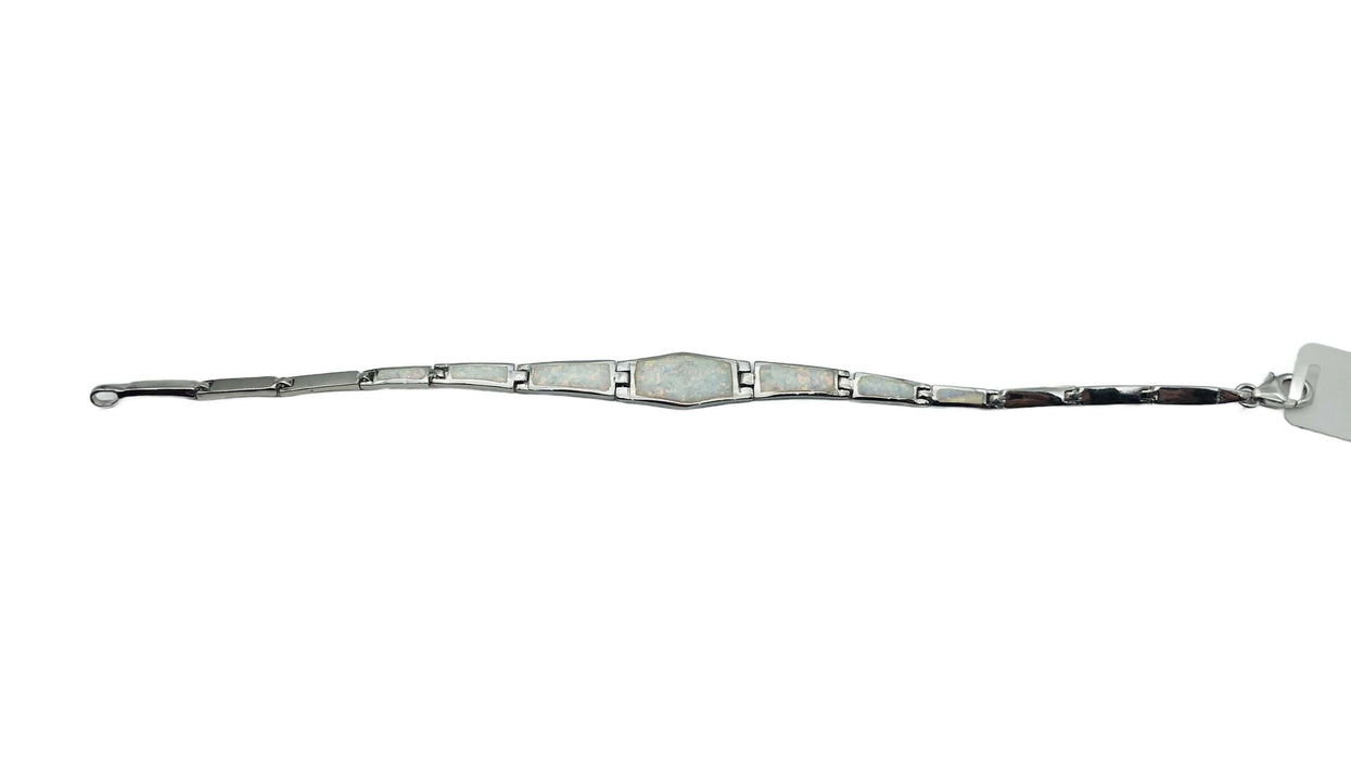 Armband mit synth. Opal weiss | Silber