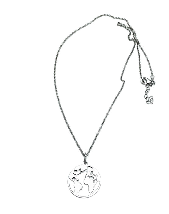 Collier mit Weltkarte/ Globus | Silber