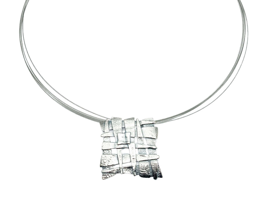 Collier Carree | Silber-Anhänger Gitter oxidiert/geschwärzt