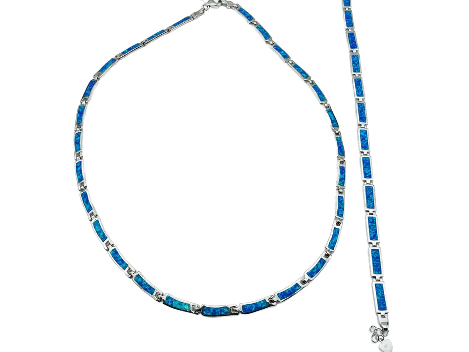 Collier mit synthetischem Opal in leuchtend blau | Silber