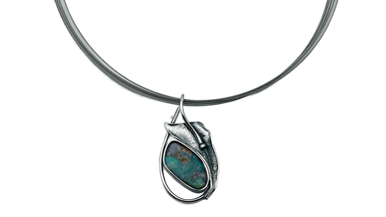 Collier mit echtem Opal- UNIKAT | Silber oxidiert
