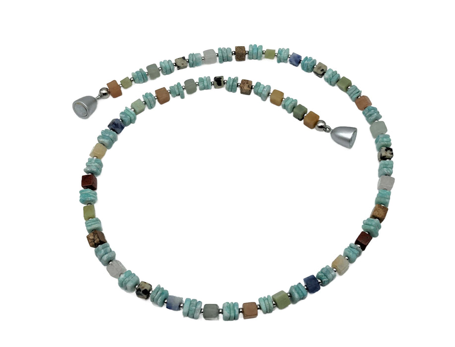 Natursteinkette echt Amazonit/Achat | Multicolor