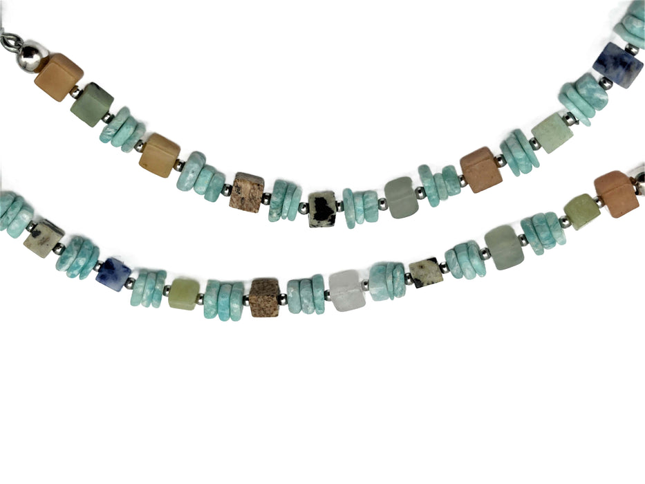 Natursteinkette echt Amazonit/Achat | Multicolor