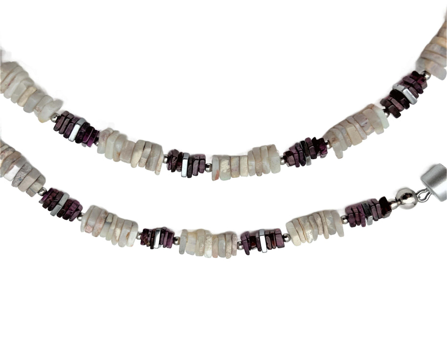 Collier echt Granat/Hämatit/Opal | Magnetschließe