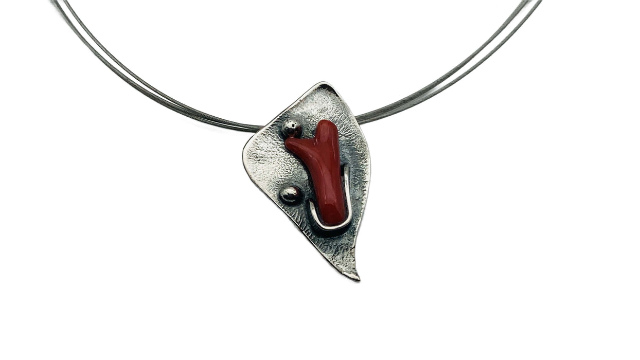 Collier mit echter Koralle Silber | Kette Koralle rot