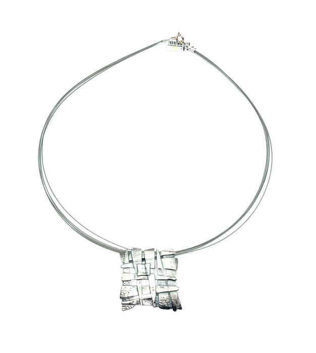 Collier Carree | Silber-Anhänger Gitter oxidiert/geschwärzt