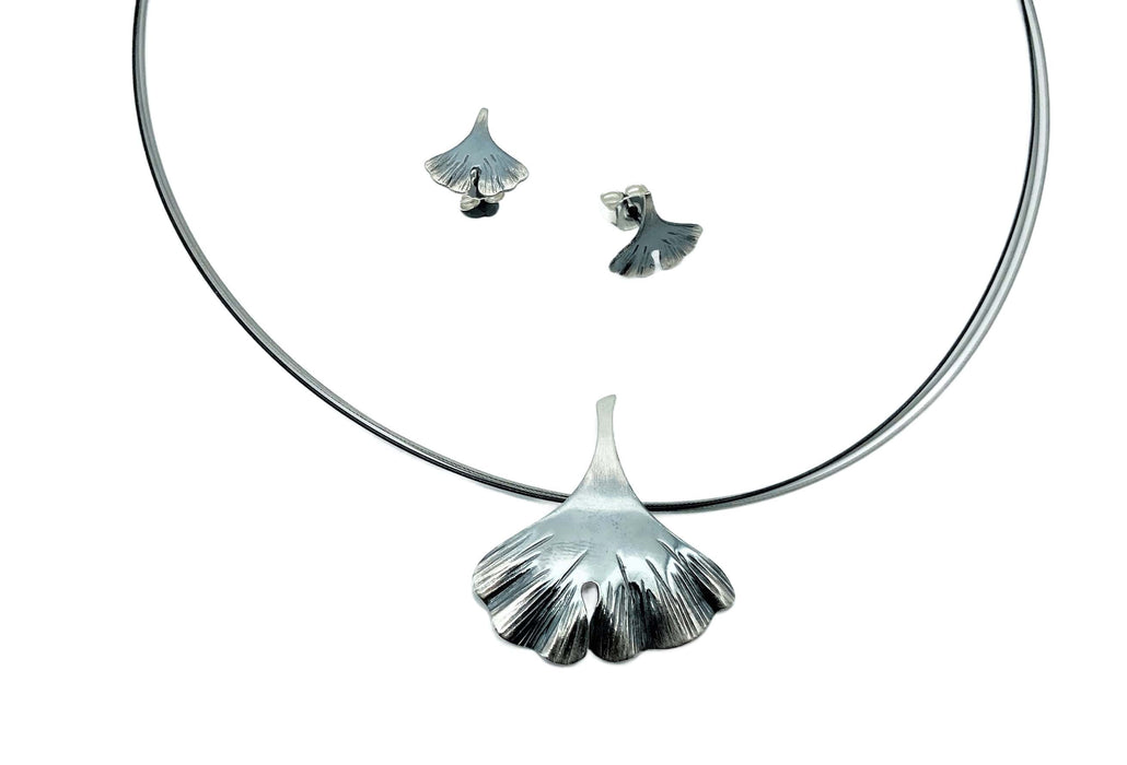 Ohrstecker Gingko-Blatt oxidiert | Silber