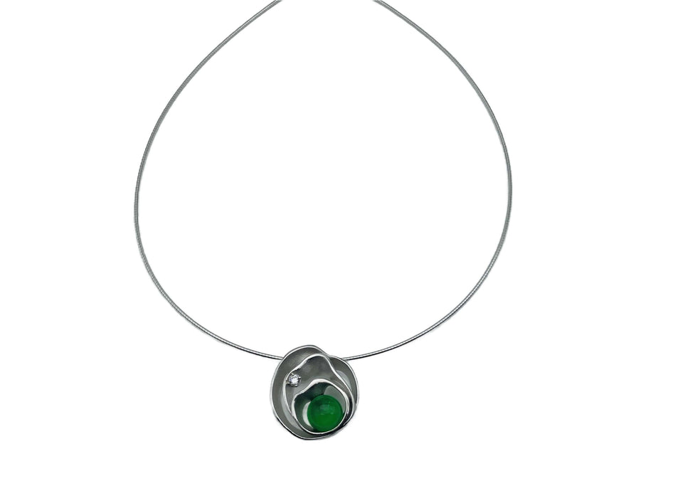 Collier mit grünem Bernstein aus der Karibik | Silber