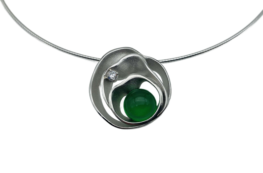 Collier mit grünem Bernstein aus der Karibik | Silber