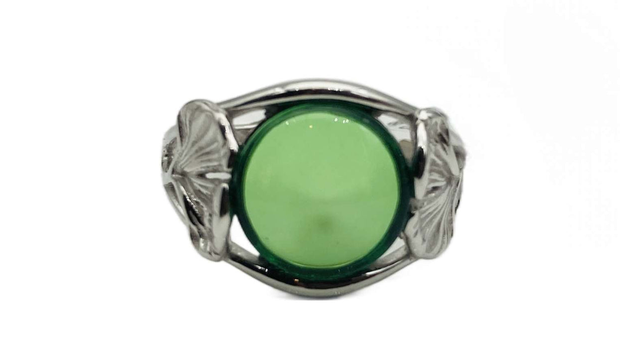 Ring mit Karibischem Bernstein und Gingko-Blättern | Silber