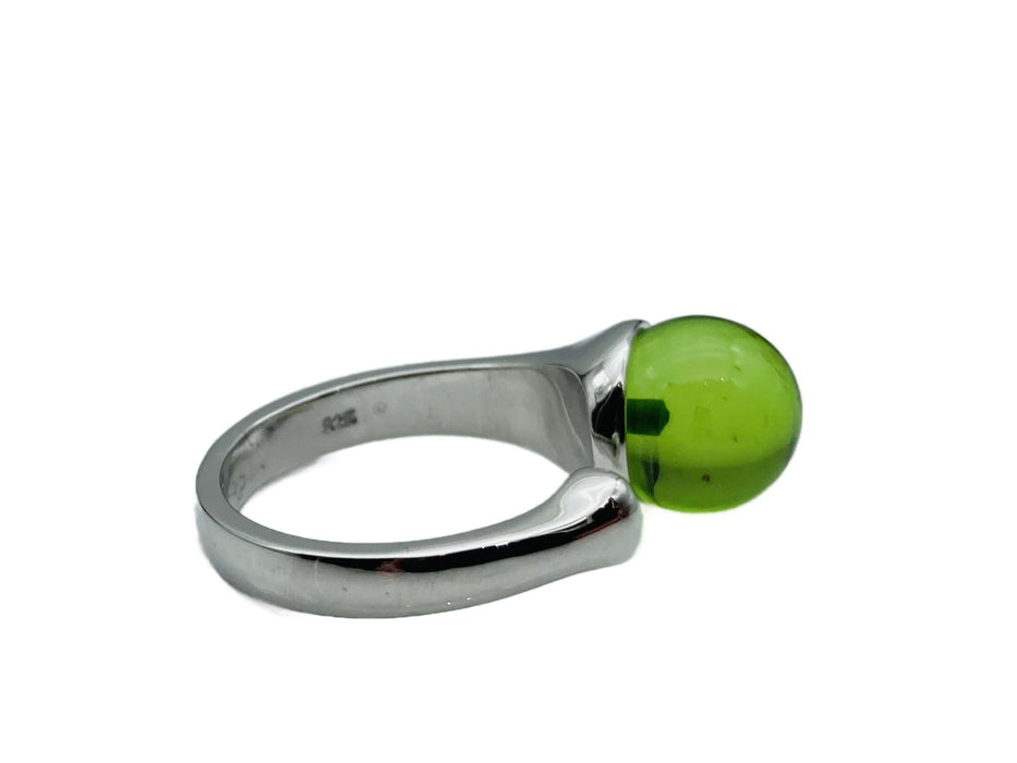 Offener Ring mit grünem Bernstein aus der Karibik | Silber