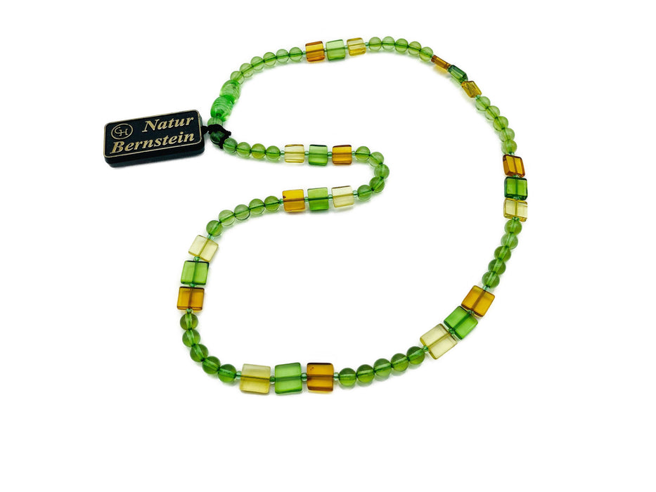 Armband Karibischer Bernstein mit grünen,gelben und braunen Würfeln