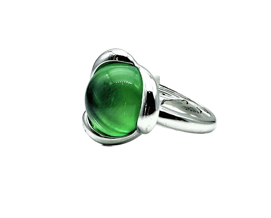 Ring mit grünem Bernstein Triangel | Silber