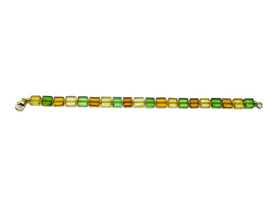 Armband Karibischer Bernstein mit grünen,gelben und braunen Würfeln