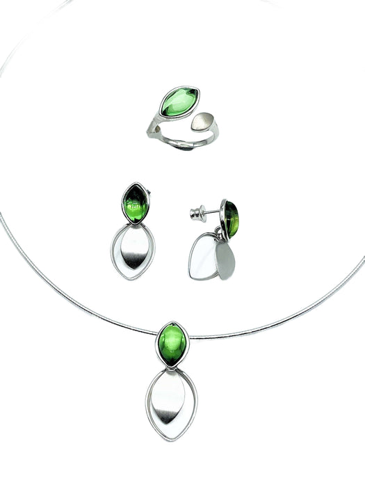 Collier & Ohrringe mit Karibischem Bernstein in Navette | Silber