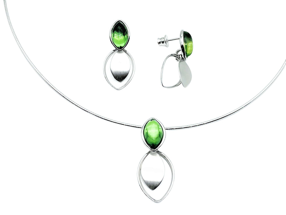 Collier & Ohrringe mit Karibischem Bernstein in Navette | Silber