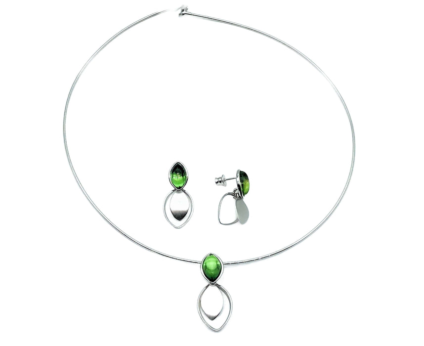 Collier & Ohrringe mit Karibischem Bernstein in Navette | Silber