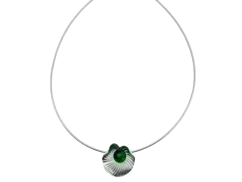 Collier mit grünem Bernstein aus der Karibik | Silber