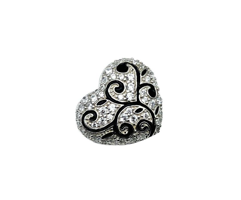 Herz Anhaenger mit Zirkonia und schwarzem Lack | Silber