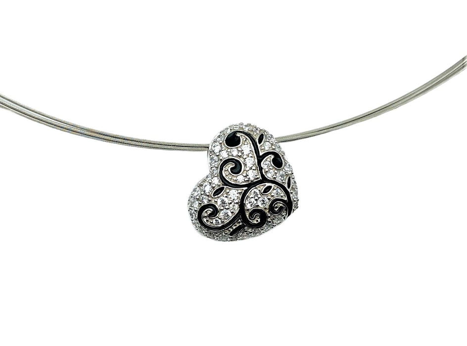Herz Anhaenger mit Zirkonia und schwarzem Lack | Silber