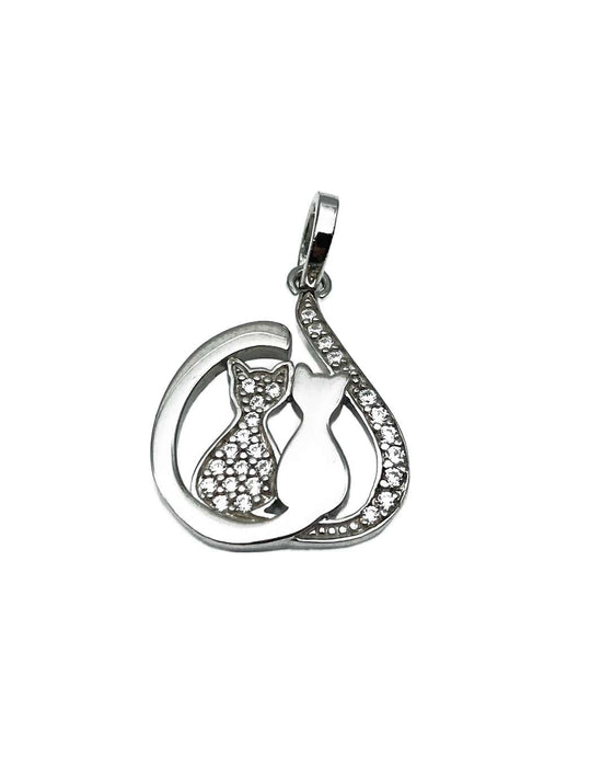 Anhänger zwei Katzen mit Zirkonia | Silber