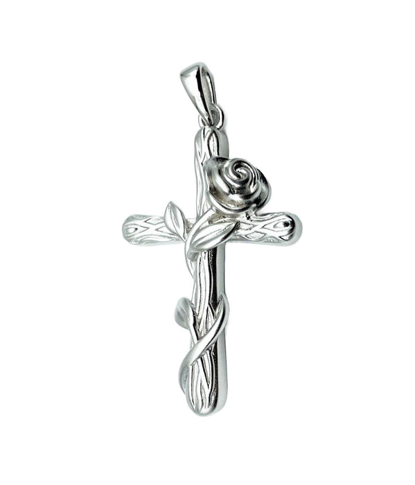 Anhaenger Kreuz mit Rosenranke | Silber