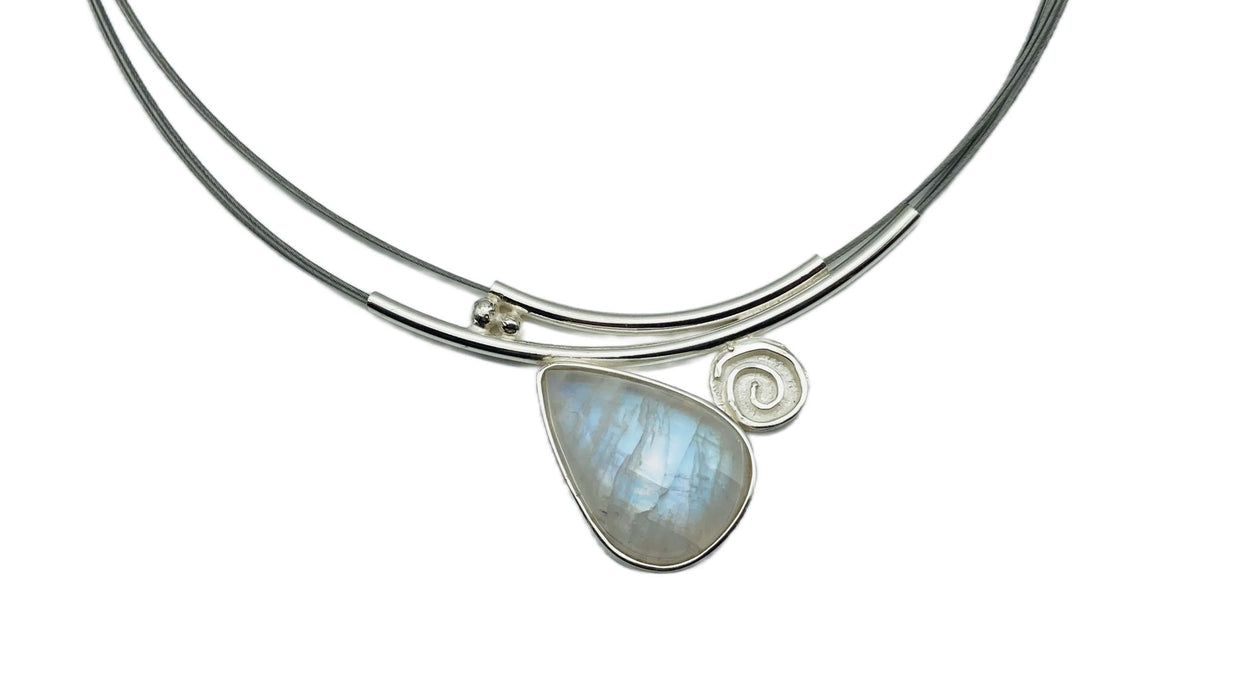 Collier mit echtem Mondstein hell | Silber