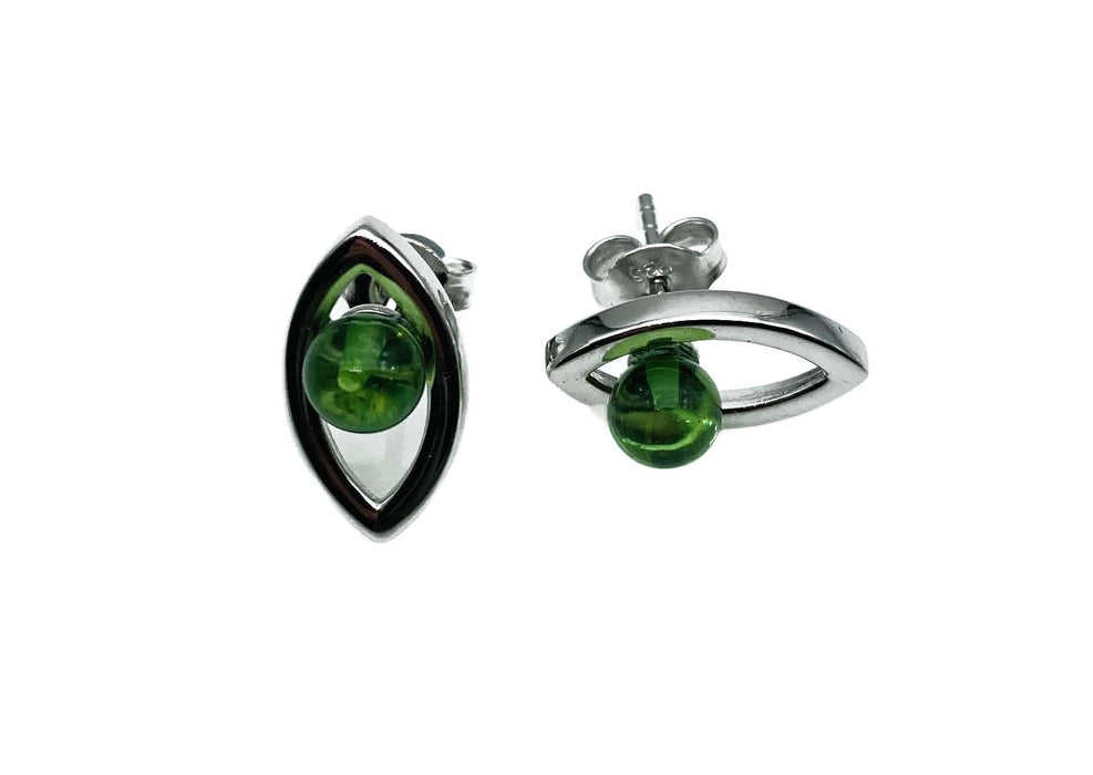 Ohrstecker mit Karibischem Bernstein Navette | Silber