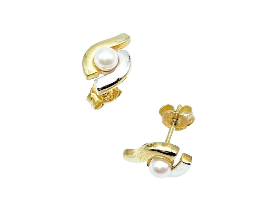 Zweifarbige Ohrstecker mit Perle | Gold
