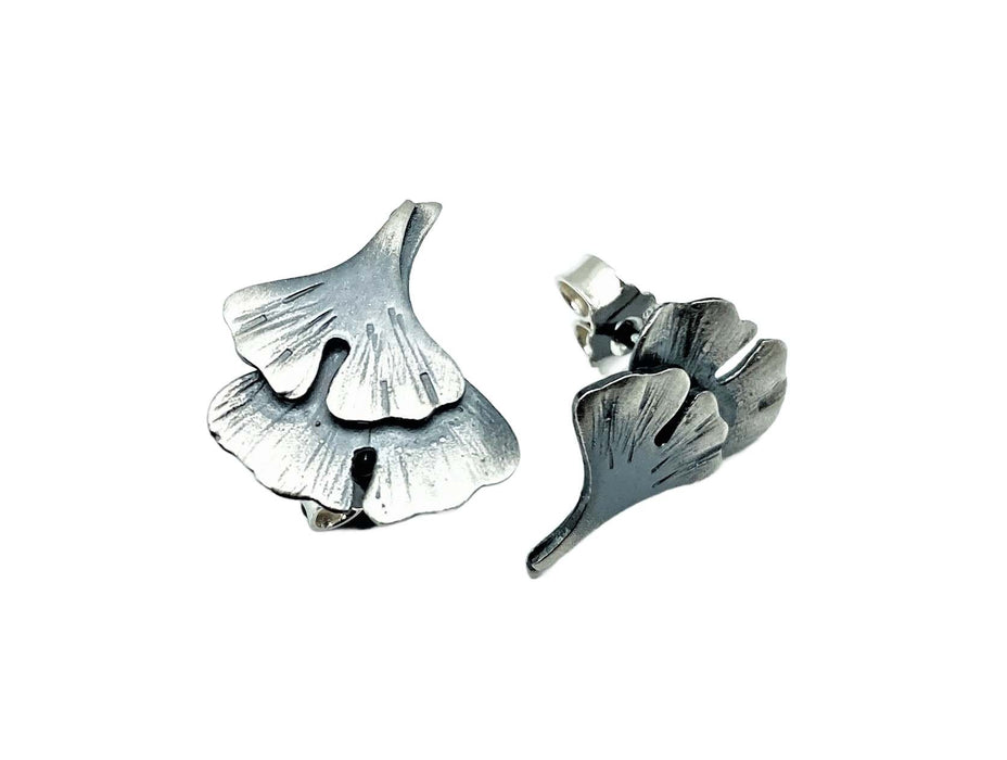 Gingko-Ohrstecker doppelt | Silber