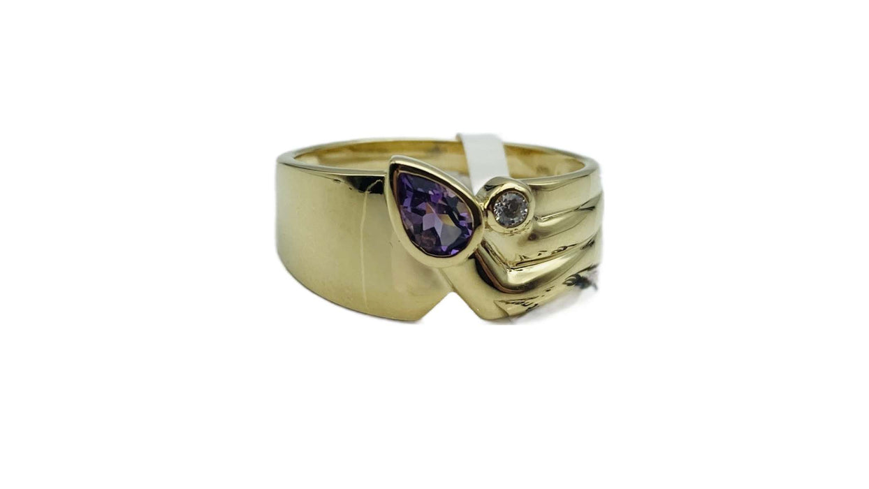 Breiter Goldring mit echtem Amethyst | 333/-