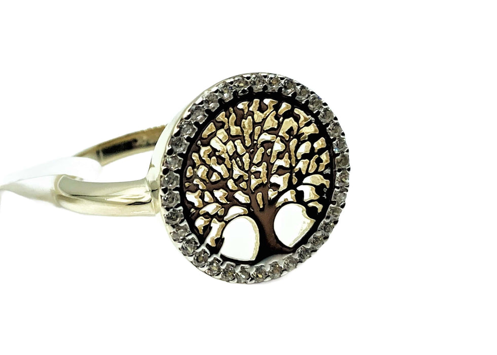Ring Baum des Lebens mit Zirkonia | Gold