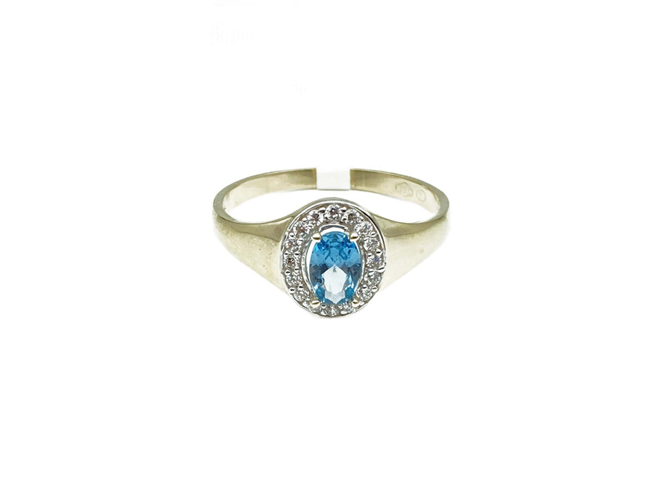 Ring mit s.Aquamarin und Zirkonia in Gold