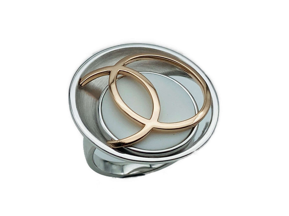 Auffälliger Ring mit Corian und Rotvergoldung | Silber