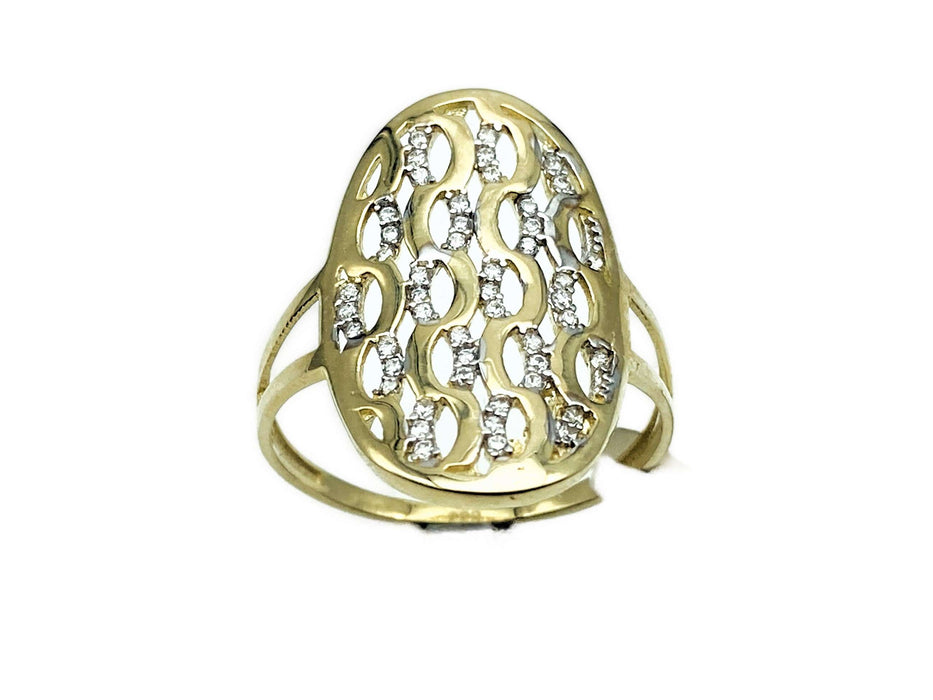 Ring mit ovalem zirkoniabesetztem Musterteil | Gold