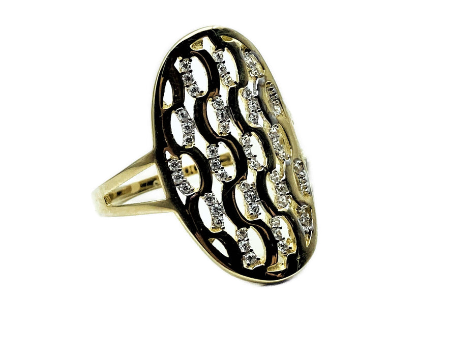 Ring mit ovalem zirkoniabesetztem Musterteil | Gold