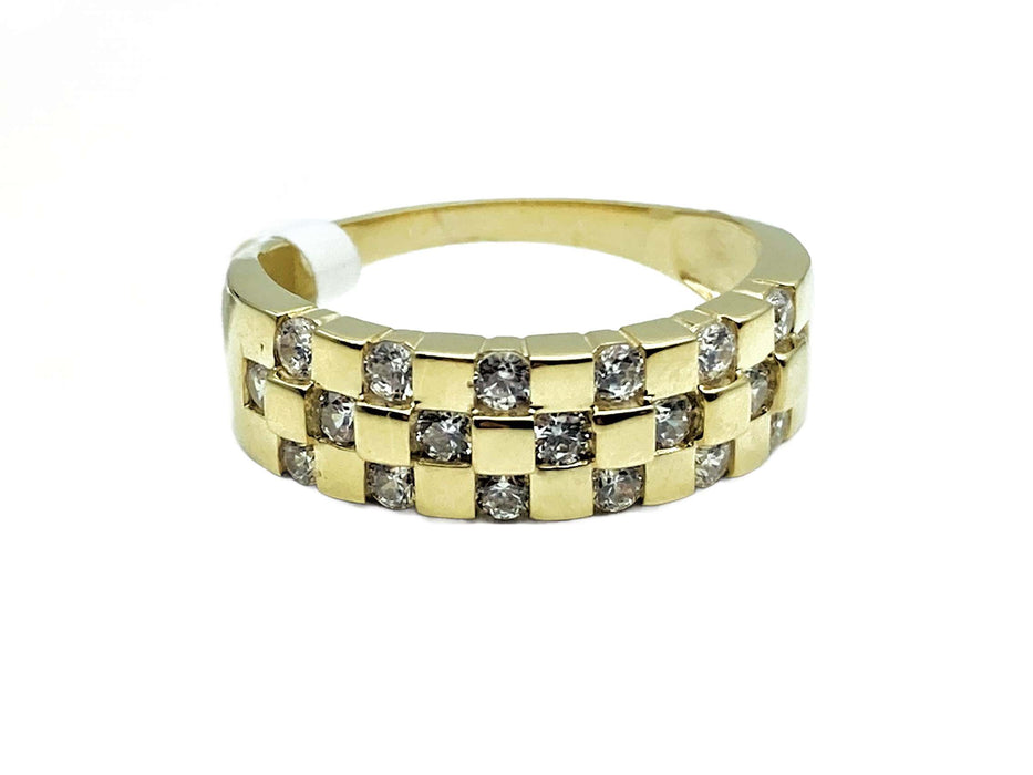 Ring mit Zirkonia im Schachbrett-Design | Gold