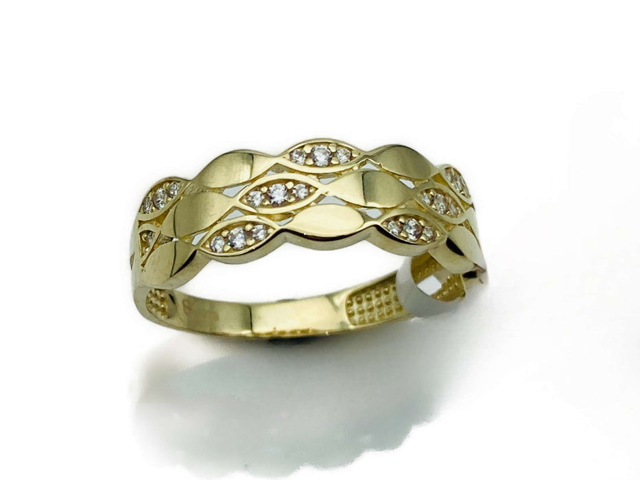 Ring mit Muster im Navette-Stil mit Zirkonia | Gold