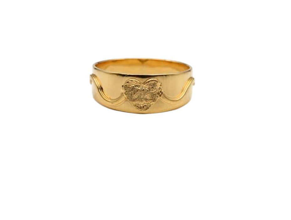 Goldring mit Herz und Zierbelötung  Handarbeit