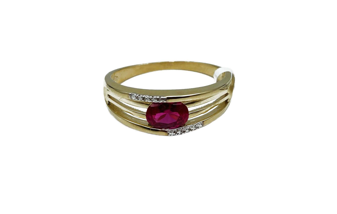 Ring synth.Rubin /Zirkonia Gold