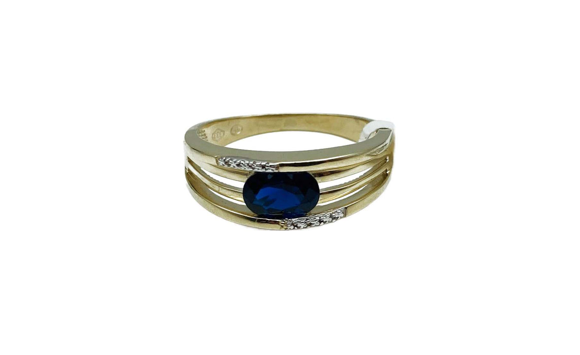 Ring mit synth.Safir /Zirkonia Gold