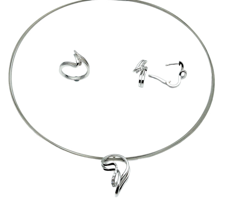 Set mit Zirkonia Welle | Silber