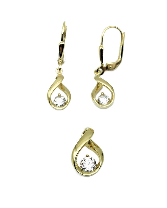 Anhaenger/Ohrringe Tropfen mit Zirkonia | Gold