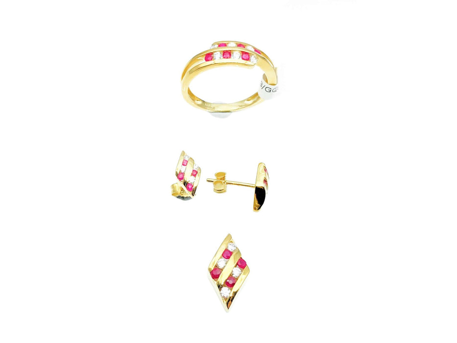 Anhänger & Ohrringe mit echt Rubin / Zirkonia | Gold