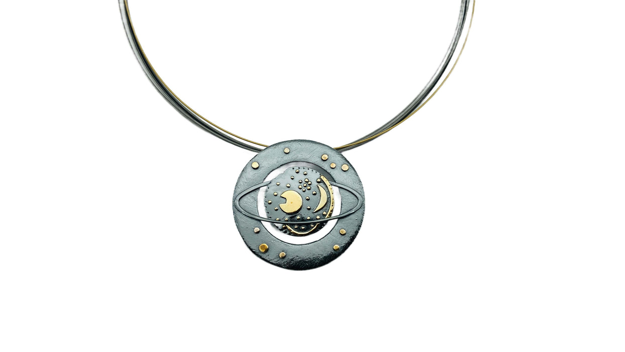 Sternenschmuck-Himmelsscheibe von Nebra mit Ringen des Saturn| Silber